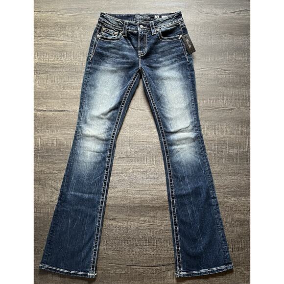 Miss Me Jeans 28x34 Bootcut Western Bling Pocket White Label Med Blue M3039B NWT - Picture 2 of 9